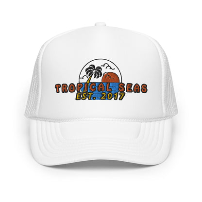 Palm Paradise Foam Trucker Hat: Embrace the Laid-Back Palm Tree Design! - Tropical Seas Clothing 