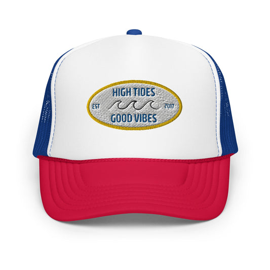 High Tides Good Vibes Foam Trucker Hat - Tropical Seas Clothing 