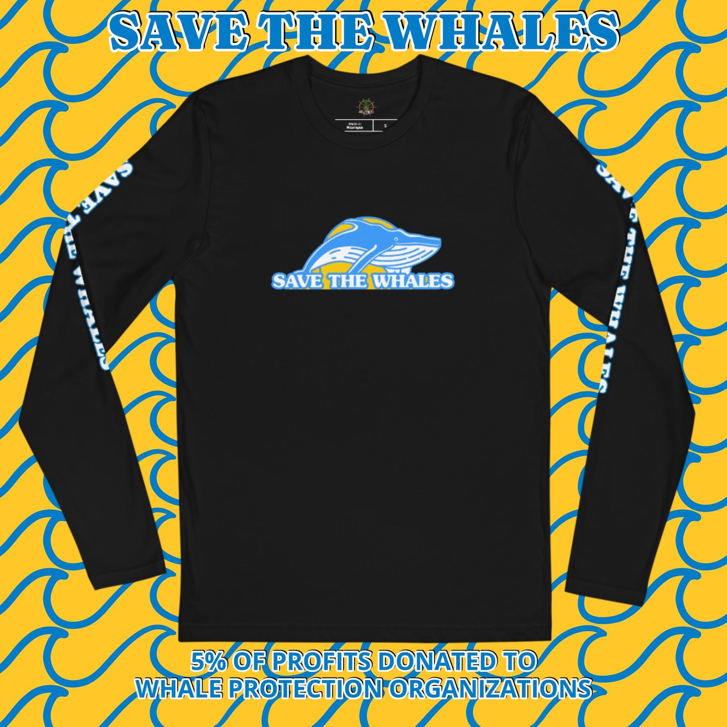 Save the Whales Long Sleeve Fitted Crew - Tropical Seas Clothing 