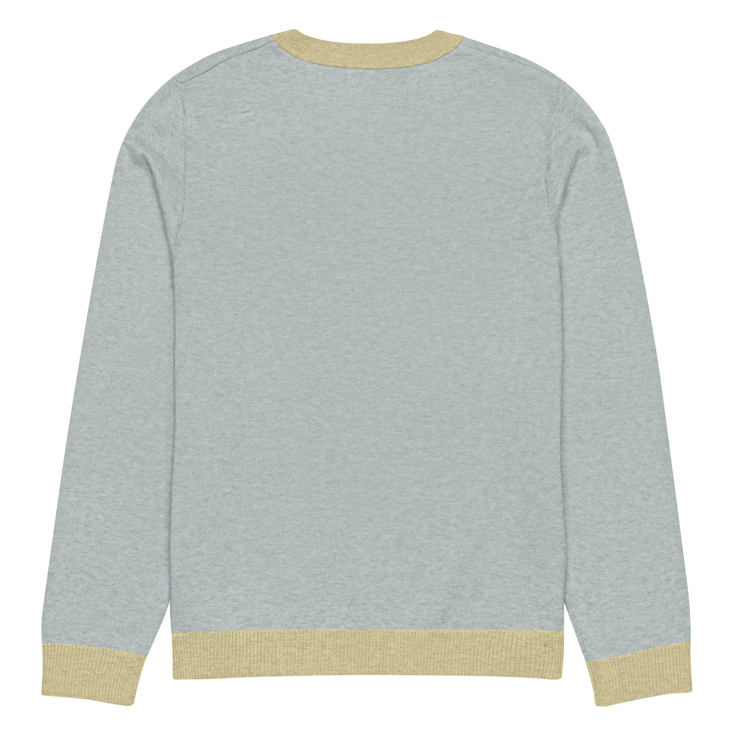 Tropical Seas Clothing Sea Mist Knit Crew men’s ocean-inspired autumn sweater, back view, size 3XS, light blue color with yellow accents