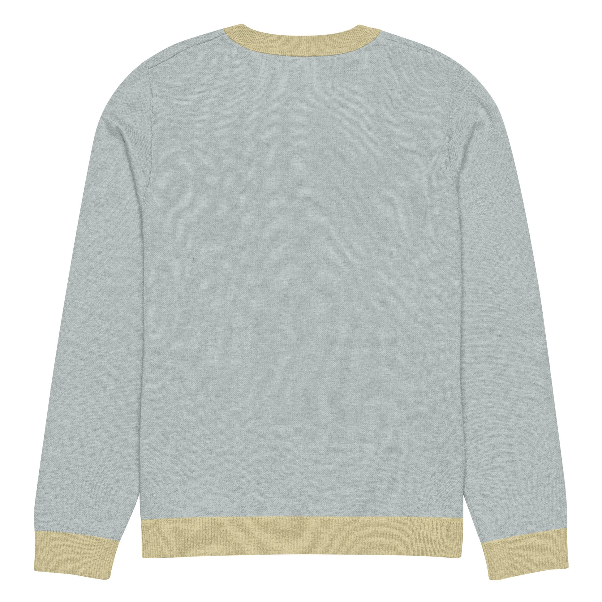 Tropical Seas Clothing Sea Mist Knit Crew men’s ocean-inspired autumn sweater, back view, size S, light blue color with yellow accents