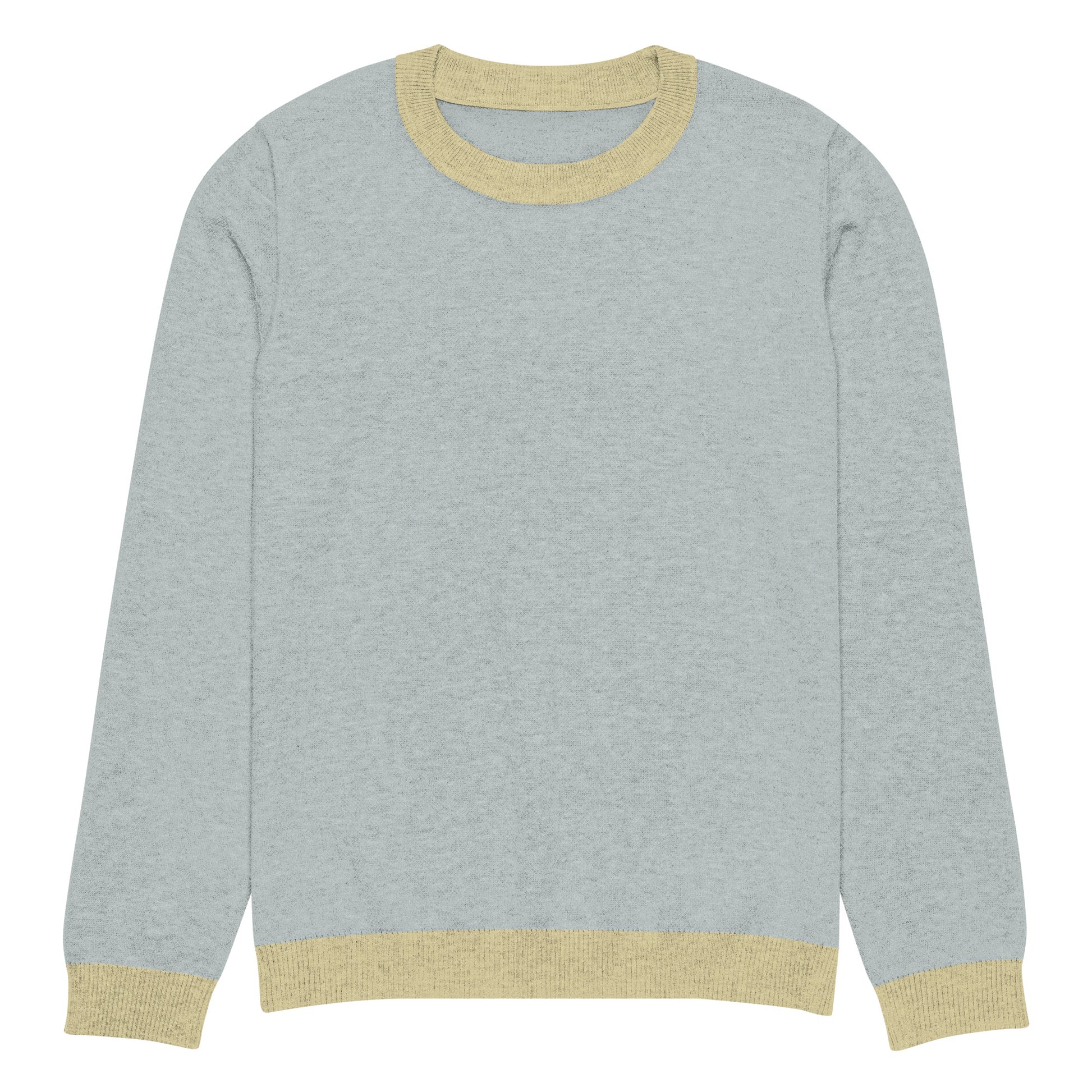 Tropical Seas Clothing Sea Mist Knit Crew men’s ocean-inspired autumn sweater, front view, size 2XS, light blue color with yellow accents