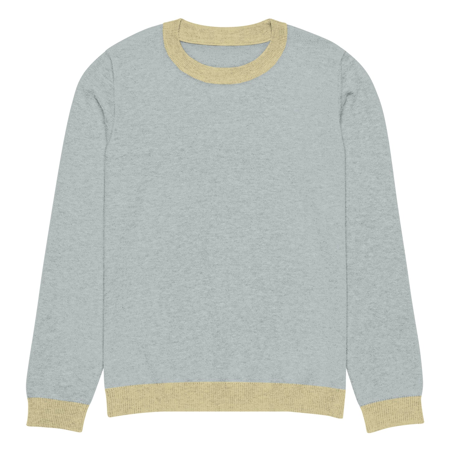 Product Tropical Seas Clothing Sea Mist Knit Crew men’s ocean-inspired autumn sweater, front view, size 3XL, light blue color with yellow accents