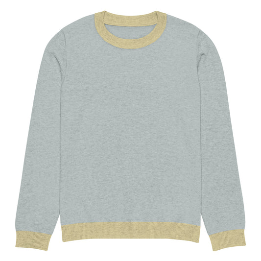 Tropical Seas Clothing Sea Mist Knit Crew men’s ocean-inspired autumn sweater, front view, size 3XS, light blue color with yellow accents