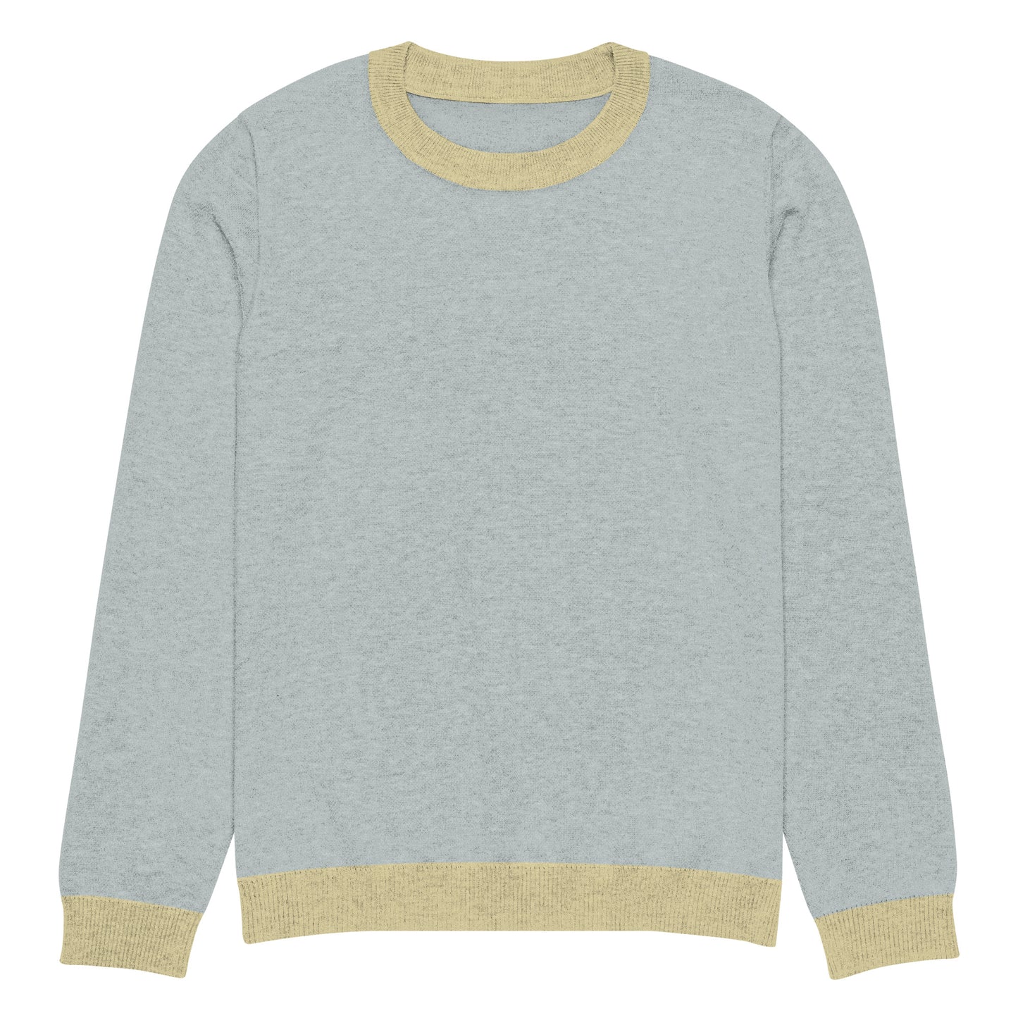 Tropical Seas Clothing Sea Mist Knit Crew men’s ocean-inspired autumn sweater, front view, size M, light blue color with yellow accents