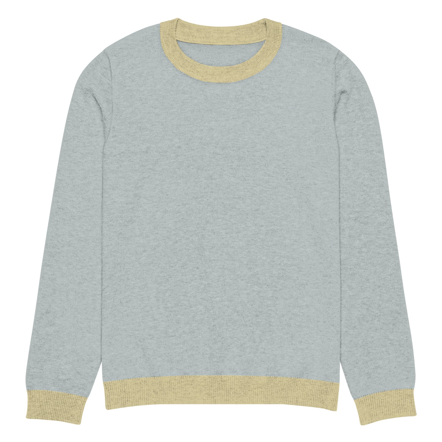 Tropical Seas Clothing Sea Mist Knit Crew men’s ocean-inspired autumn sweater, front view, size S, light blue color with yellow accents