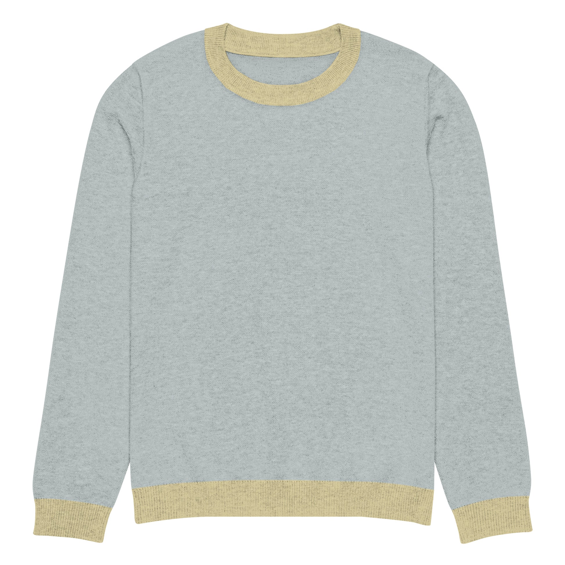 Tropical Seas Clothing Sea Mist Knit Crew men’s ocean-inspired autumn sweater, front view, size XS, light blue color with yellow accents