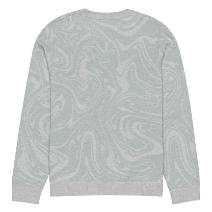 Tropical Seas Clothing Tidal Drift Knit Crew men’s coastal-inspired autumn sweater, back view, size 2XL, soft blue and grey