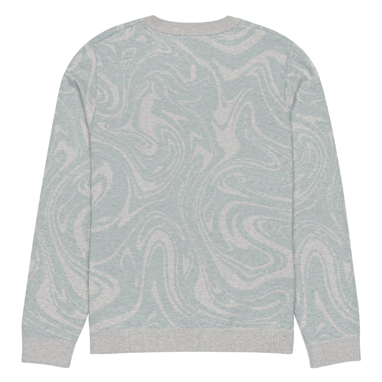 Tropical Seas Clothing Tidal Drift Knit Crew men’s coastal-inspired autumn sweater, back view, size 2XS, soft blue and grey