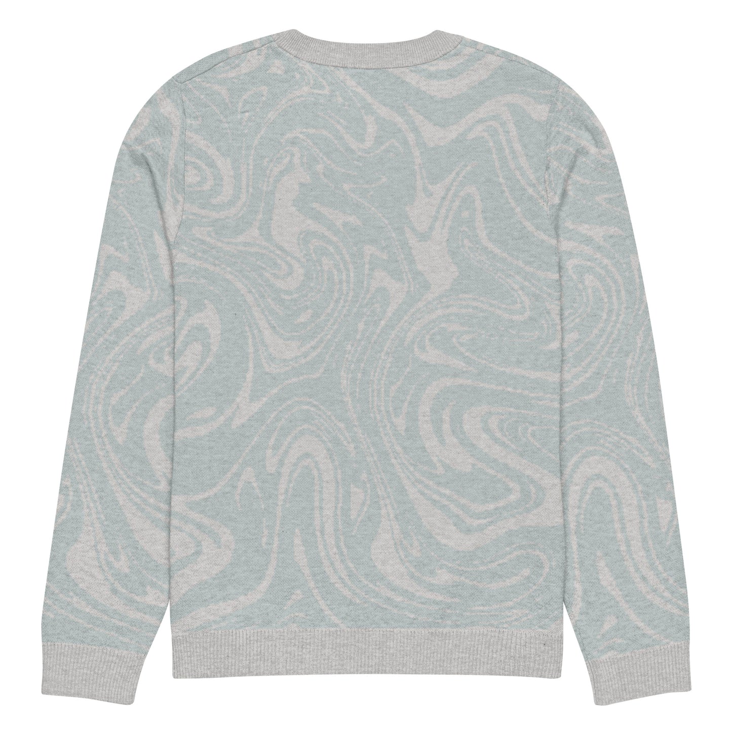 Tropical Seas Clothing Tidal Drift Knit Crew men’s coastal-inspired autumn sweater, back view, size 3XS, soft blue and grey