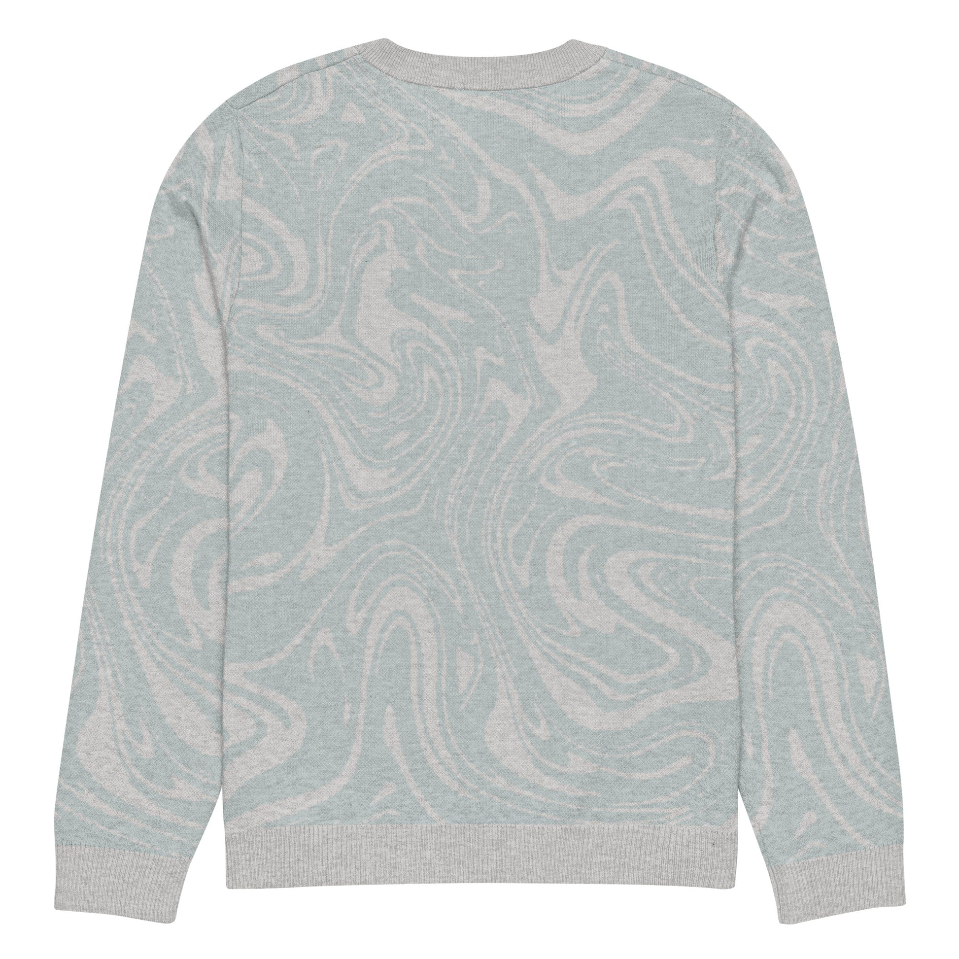 Tropical Seas Clothing Tidal Drift Knit Crew men’s coastal-inspired autumn sweater, back view, size L, soft blue and grey