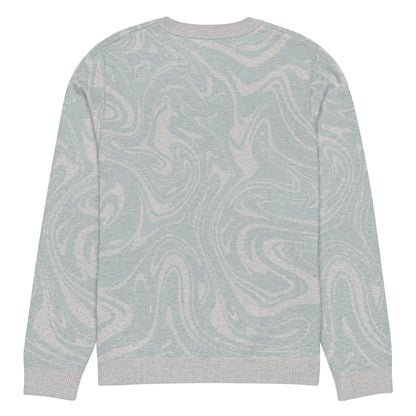 Tropical Seas Clothing Tidal Drift Knit Crew men’s coastal-inspired autumn sweater, back view, size L, soft blue and grey