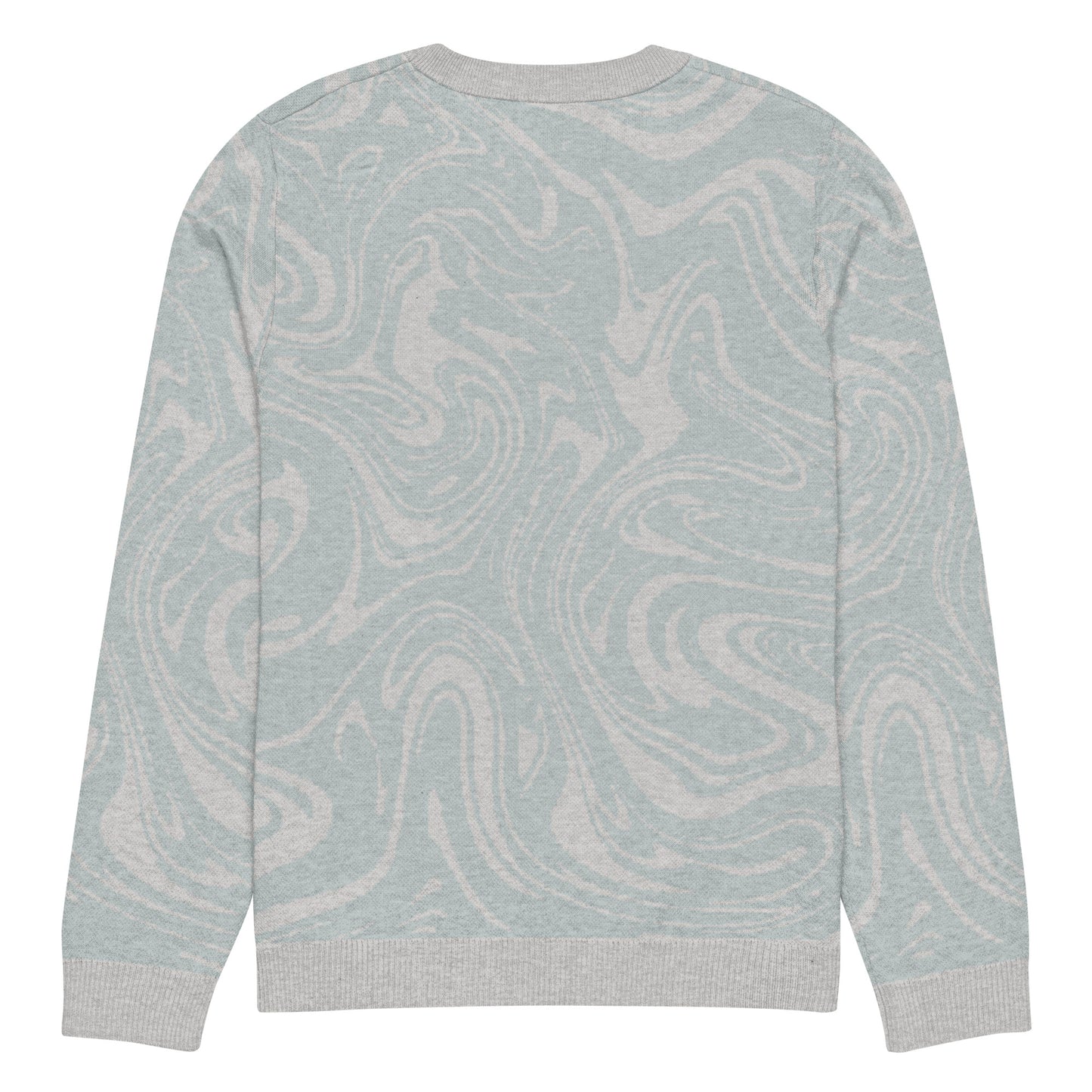 Tropical Seas Clothing Tidal Drift Knit Crew men’s coastal-inspired autumn sweater, back view, size M, soft blue and grey