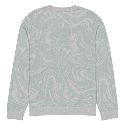 Tropical Seas Clothing Tidal Drift Knit Crew men’s coastal-inspired autumn sweater, back view, size M, soft blue and grey