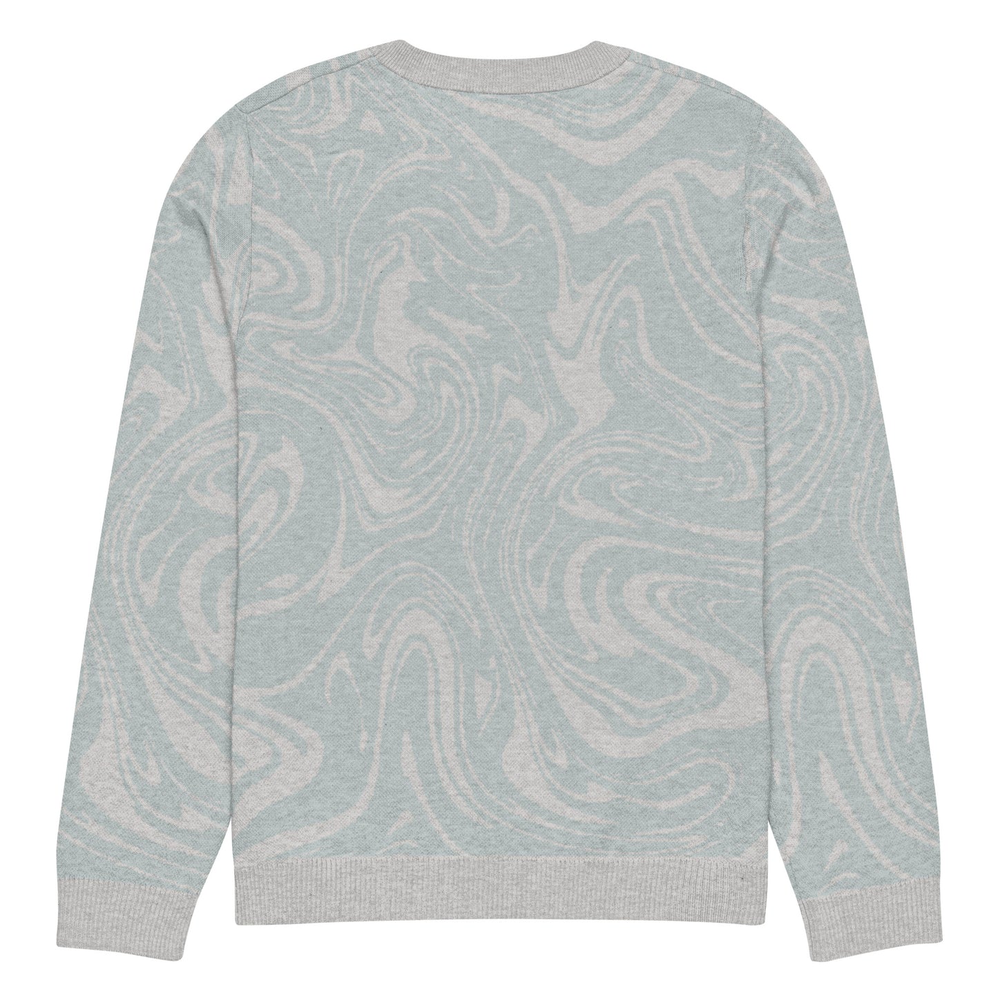 Tropical Seas Clothing Tidal Drift Knit Crew men’s coastal-inspired autumn sweater, back view, size XL, soft blue and grey