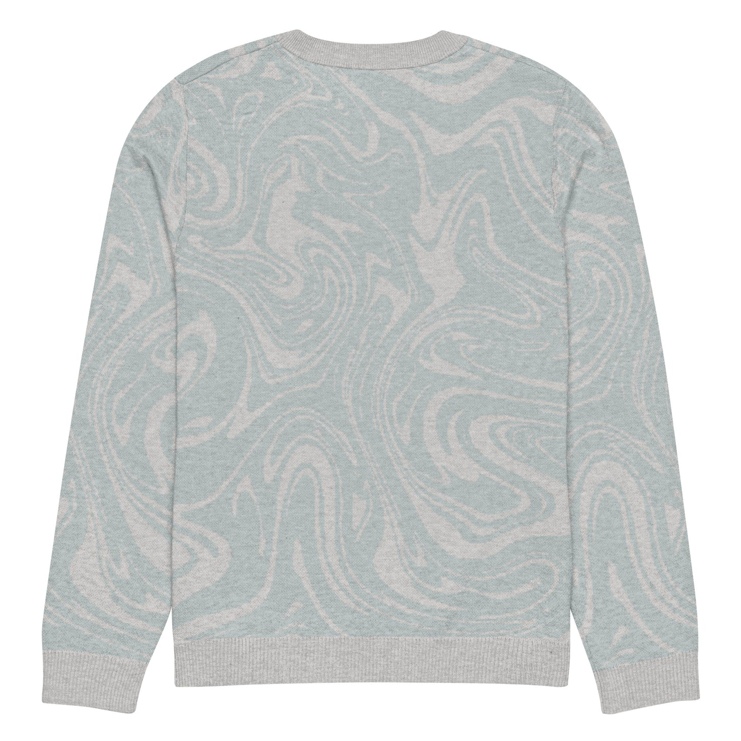 Tropical Seas Clothing Tidal Drift Knit Crew men’s coastal-inspired autumn sweater, back view, size XS, soft blue and grey