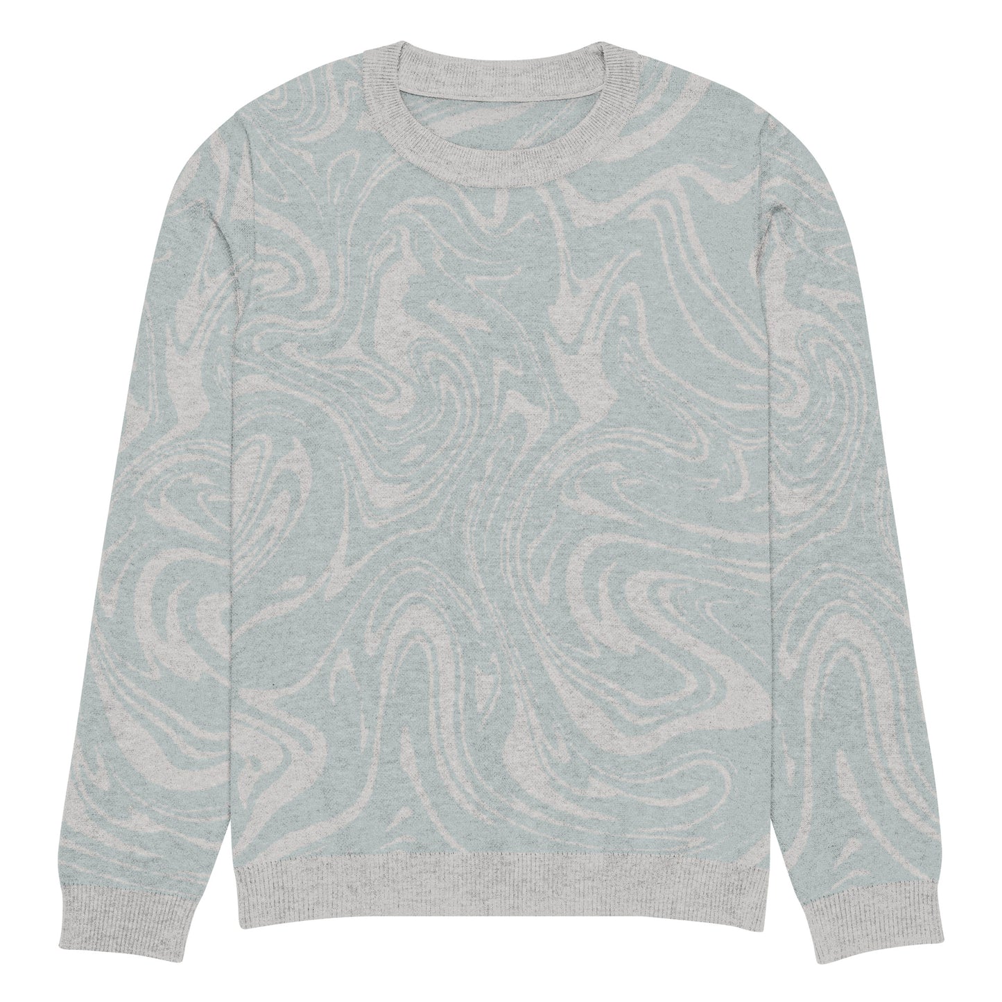 Tropical Seas Clothing Tidal Drift Knit Crew men’s coastal-inspired autumn sweater, front view, size 2XL, soft blue and grey