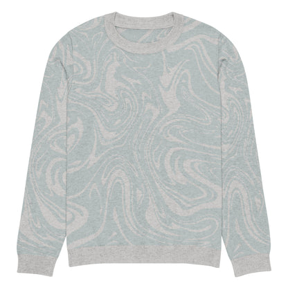 Tropical Seas Clothing Tidal Drift Knit Crew men’s coastal-inspired autumn sweater, front view, size 2XS, soft blue and grey