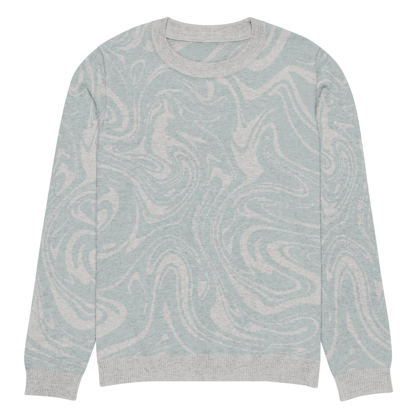 Tropical Seas Clothing Tidal Drift Knit Crew men’s coastal-inspired autumn sweater, front view, size 3XS, soft blue and grey