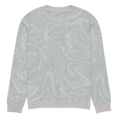 Tropical Seas Clothing Tidal Drift Knit Crew men’s coastal-inspired autumn sweater, front view, size L, soft blue and grey