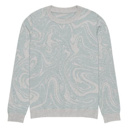 Tropical Seas Clothing Tidal Drift Knit Crew men’s coastal-inspired autumn sweater, front view, size S, soft blue and grey