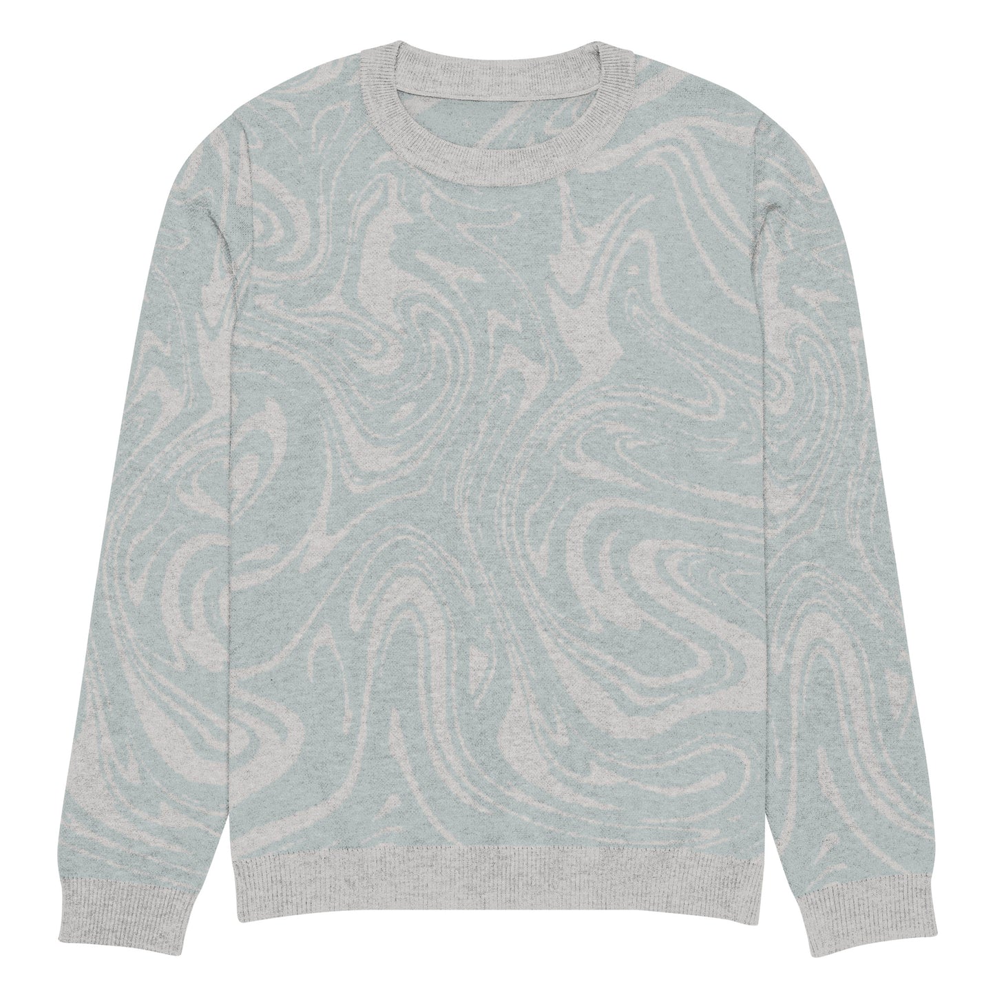 Tropical Seas Clothing Tidal Drift Knit Crew men’s coastal-inspired autumn sweater, front view, size XS, soft blue and grey