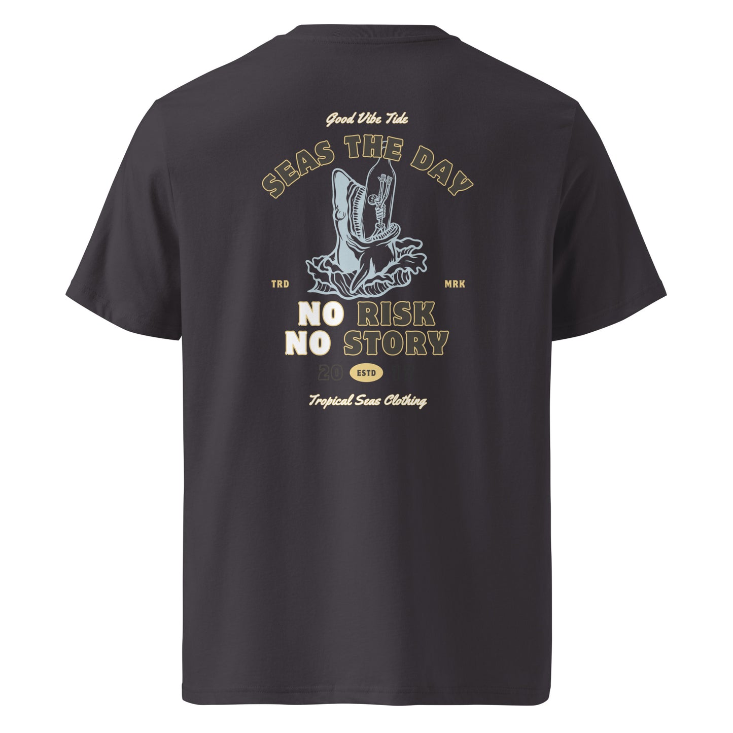 No Risk No Story Seas the Day - Shark Organic Cotton T-Shirt - Sustainable T-shirt from Tropical Seas Clothing 