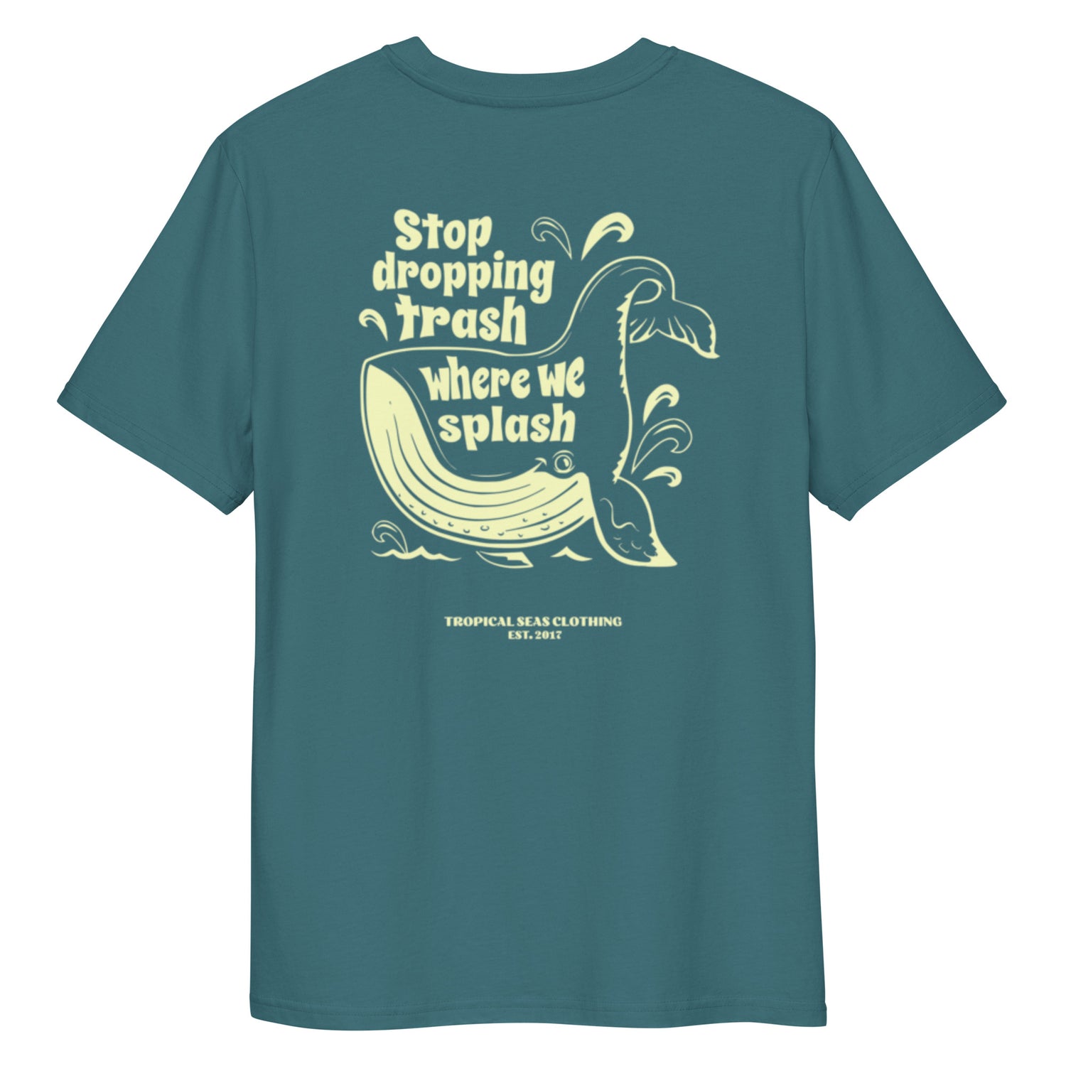 Whale Trash Splash organic cotton t-shirt - Sustainable T-shirt from Tropical Seas Clothing 