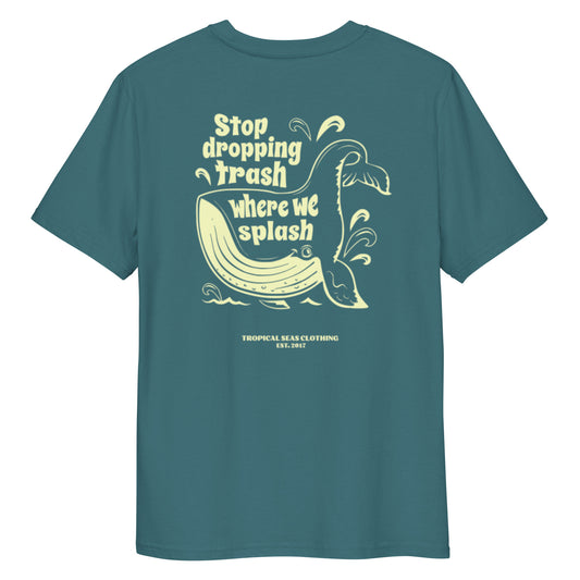 Whale Trash Splash organic cotton t-shirt - Tropical Seas Clothing 