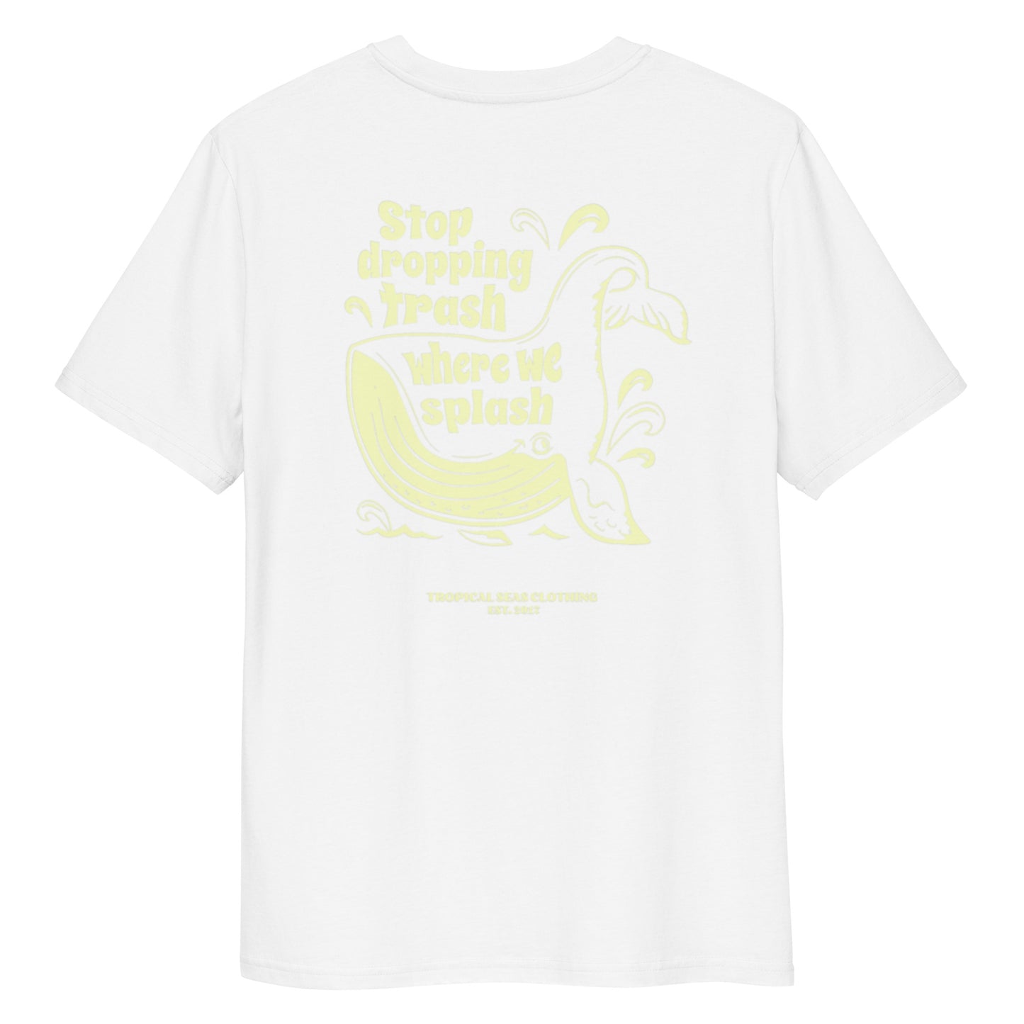 Whale Trash Splash organic cotton t-shirt - Tropical Seas Clothing 