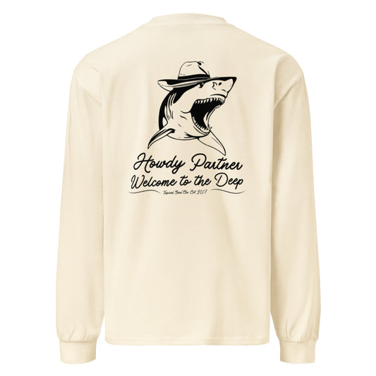 Premium Welcome to the Deep | White Shark|  heavyweight long sleeve shirt - Sustainable Long Sleeve Shirts from Tropical Seas Clothing 