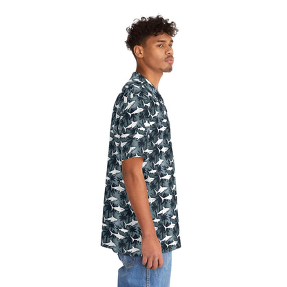 Men's Tropical Shark Night Hawaiian Shirt - Tropical Seas Clothing 